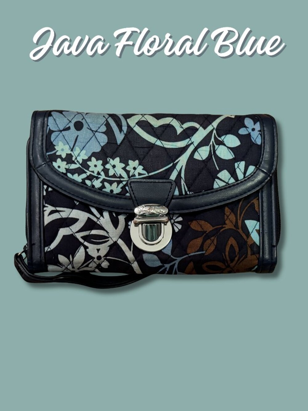 Vera Bradley Java Floral Blue Ultimate Wristlet Wallet Retired Y2K Quilted